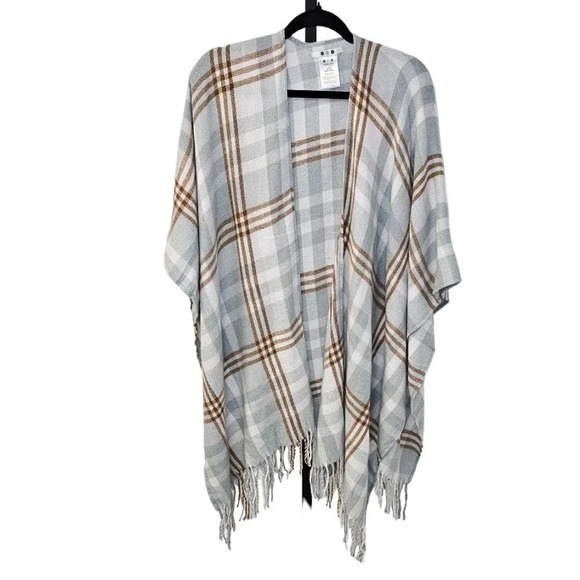 Three Dots Womens Cashmere Wool Blend Plaid Tartan Fringe Wrap  Shawl One Size - Picture 1 of 9